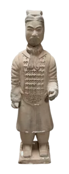 Antike bunte Terrakotta-Kriegerstatue mit Rüstung, 26 cm