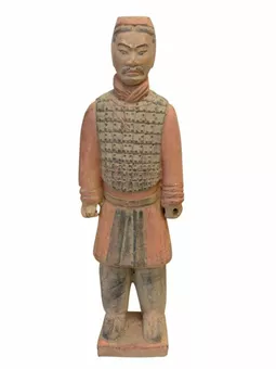 Antike bunte Ritterstatue aus Terrakotta, 26 cm