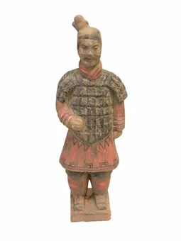 Antike bunte Terrakotta-Kriegerstatue, 26 cm