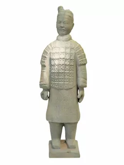 Antike bunte Terrakotta-Kriegerstatue, 35 cm