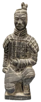 Schwarze kniende Bogenschützenstatue aus Terrakotta, 27,5 cm