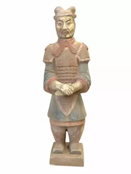 Antike, farbenfrohe Terrakotta-Statue, Standardgröße, 35 cm