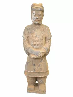 Antike, farbenfrohe Terrakotta-Statue, Standardgröße, 36 cm