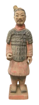 Bunte antike Kriegerstatue aus Terrakotta, 38 cm