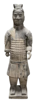 Schwarze Kriegerstatue mit Rüstung aus Terrakotta 50 cm
