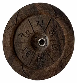 Tibetisch gemeißelter runder Räucherstäbchenhalter aus Holz 10 cm