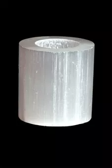 Polierter zylindrischer Selenit-Kerzenständer, 7 cm, 0,5–0,7 kg
