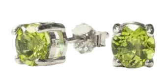 Runde Solitär-Ohrringe aus 925er Silber facettierter Peridot AA 5 mm