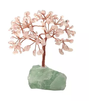 Baum des Lebens Rosenquarz auf grüner Fluorit-Druse 12–13 cm