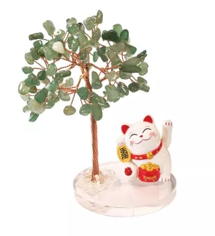 Lebensbaum aus grünem Aventurin mit Manekineko