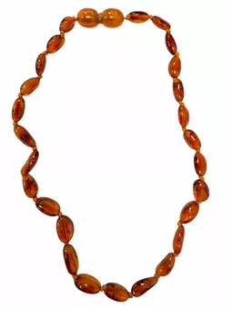 Baby Pop Halskette, baltischer Bernstein, Olive, Cognac, 28 cm