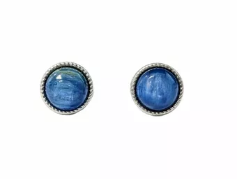 Runde Ohrringe aus weißem Kupfer natürlicher blauer Kyanit-AAA-Ohrstecker