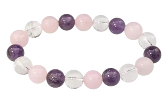 Amethyst, Bergkristall, Rosenquarz A Armband 10mm Perlen