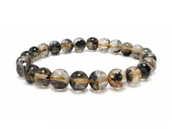 Bergkristall-Armband mit Hämatit-Rutil AAA Perlen 6,5–7,5 mm