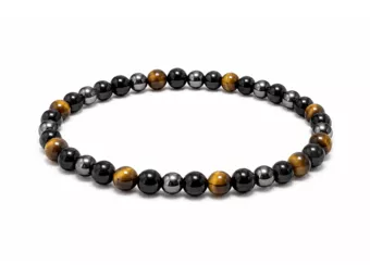 Armband aus Hämatit, Tigerauge und schwarzem Obsidian A mit 4-mm-Perlen