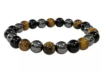Hämatit Tigerauge Schwarzer Obsidian Armband 8mm Perlen