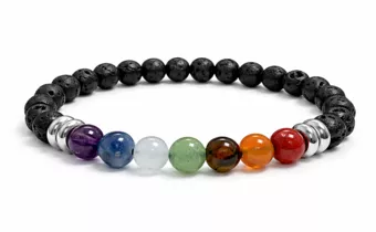 Lavastein-Armband mit 7 Chakren, A+ Perlen, 6 mm