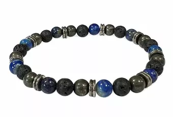 Lapislazuli-Armband, Lavastein, A-Charms, 6-mm-Perlen