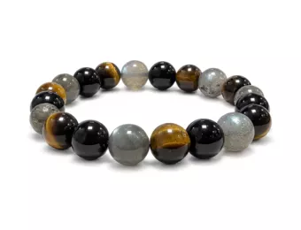 Armband Labradorit Tigerauge Schwarzer Obsidian mit Perlen 10 mm