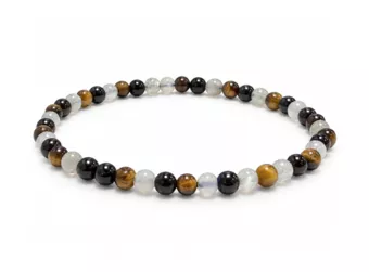 Armband Labradorit Tigerauge Schwarzer Obsidian A Perlen 4-5 mm