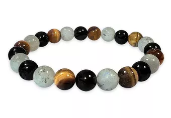 Armband Labradorit, Tigerauge & Schwarzer Obsidian Mit 8-mm-Perlen