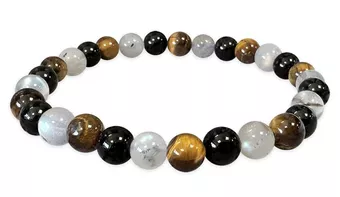 Labradorit-, Tigerauge- und Turmalin-Armband A 6mm Perlen