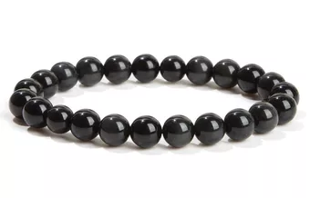 Schwarzer Obsidian Armband A 8mm Perlen