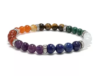 7-Chakren-Armband mit Strass A+ und 6-mm-Perlen