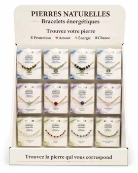 Ständer für Armbänder aus Natursteinen und goldfarbenem Edelstahl – 48 Armbänder