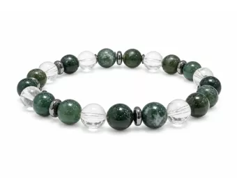 Bergkristall- und Moosachat-Armband AA 8mm Perlen
