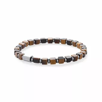 Tigerauge- und Hämatit-Armband A 4mm quadratische Perlen – Edelstahl