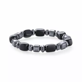 Schwarzer Obsidian- und Hämatit-Armband A 8mm Perlen