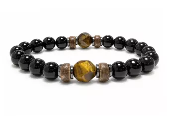 Schwarzer Onyx- und Tigerauge-Armband A 8mm Perlen