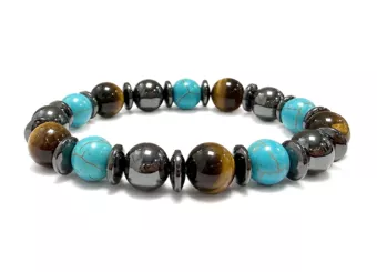 Tigerauge-, Schwarzer Onyx- und Türkinit-Armband A 10mm Perlen
