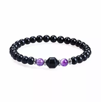Amethyst- und Schwarzer Onyx-Armband AA 6mm Perlen