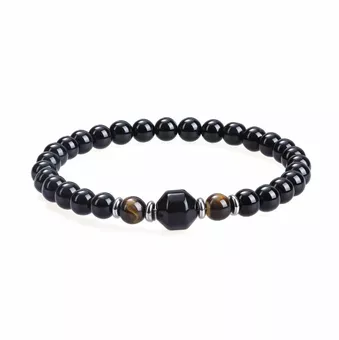 Tigerauge- und Schwarzer Onyx-Armband A 8mm Perlen
