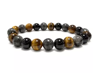 Larvikit-, Tigerauge- und Schwarzer Onyx-Armband A 8mm Perlen