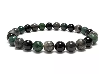Larvikit-, Moosachat- und Schwarzer Onyx-Armband A 8mm Perlen