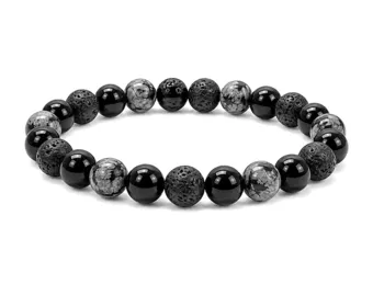 Schneeflockenobsidian-, Lavastein- und Schwarzer Onyx-Armband A 8mm Perlen