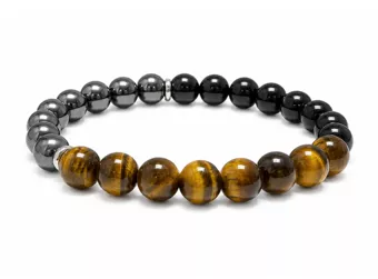 Tigerauge-, Hämatit- und Schwarzer Onyx-Armband A 8mm Perlen