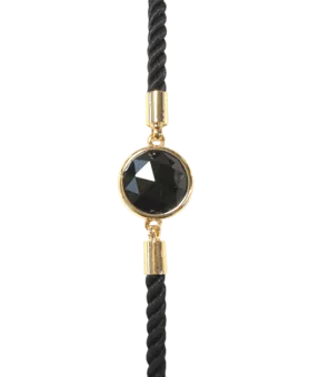 Rundes facettiertes schwarzes Obsidian-Messingseil-Armband 12 mm