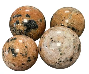 4 polierte orangefarbene Calcit-Kugeln 1.852 kg