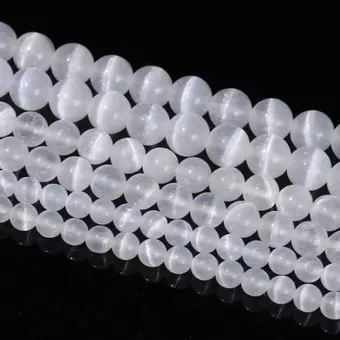 Katzenauge-Selenit Rundperlen-Strang AA 10mm