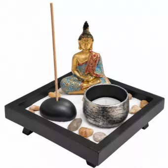 Zen-Garten mit Buddha, Räucherstäbchen und Kerze 12,5 cm