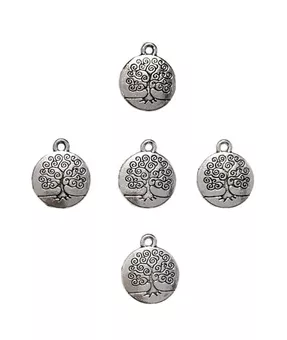 Silberne Spacer-Charm-Perlen „Baum des Lebens“ 15 mm 50 Stück