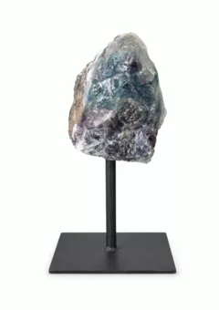 Roher Mehrfarbiger Fluorit A auf Schwarzem Metallständer 17-20 cm 500-1100 g