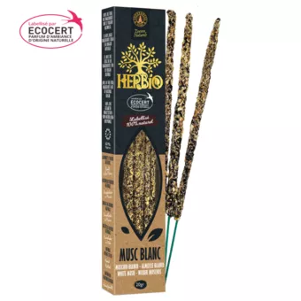 Herbio Weißer Moschus Ecocert Smudge Räucherstäbchen 20g