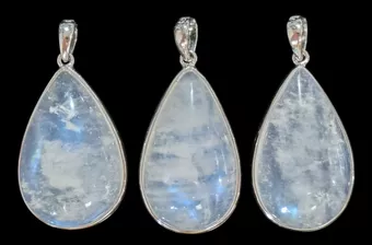 Anhänger aus 925er Sterlingsilber mit weißem AAA-Mondstein, 3-teilig, 11,3 g