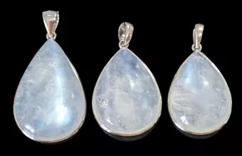 Anhänger aus 925er Sterlingsilber mit weißem AAA-Mondstein, 3-teilig, 11,15 g