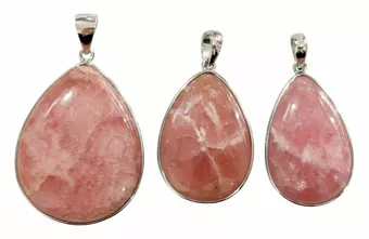 Rhodochrosit-Anhänger aus 925er Sterlingsilber, argentinische Qualität AA+, 3-teilig, 13,56 g